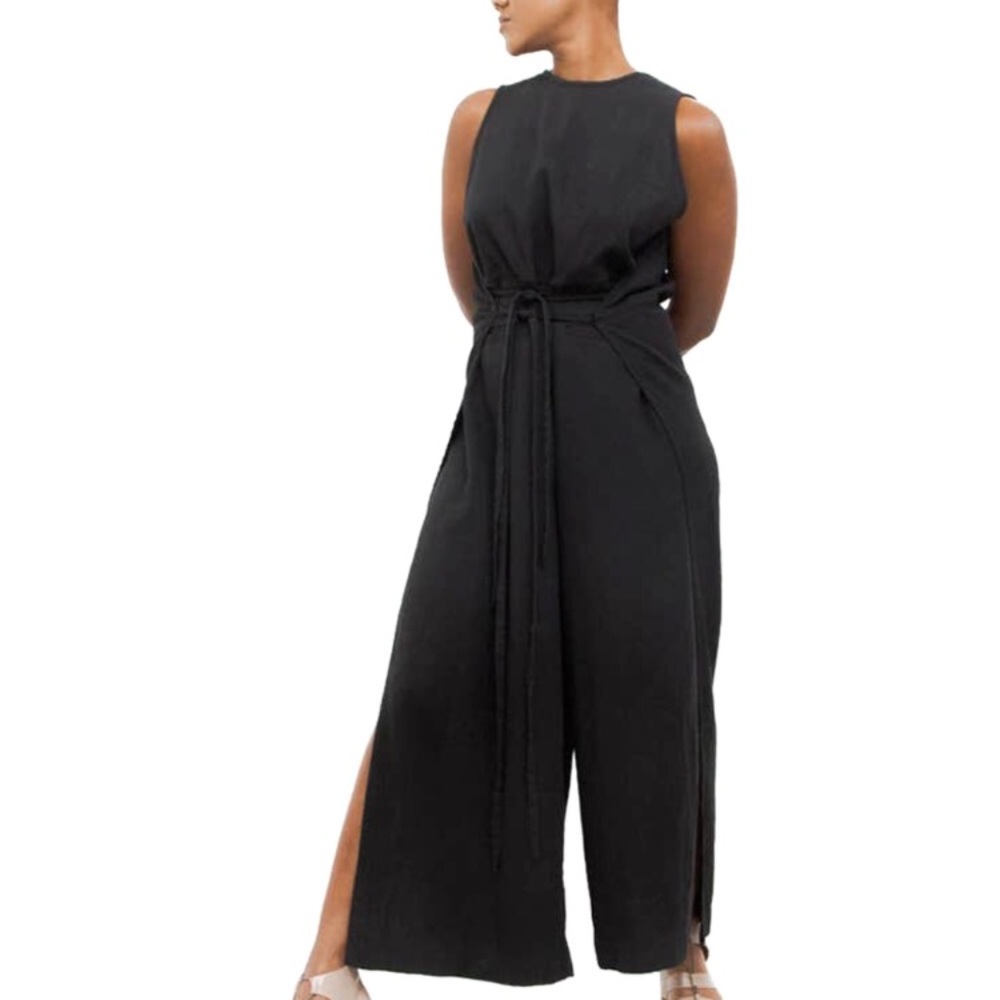 Black Tie-Front Wrap Jumpsuit